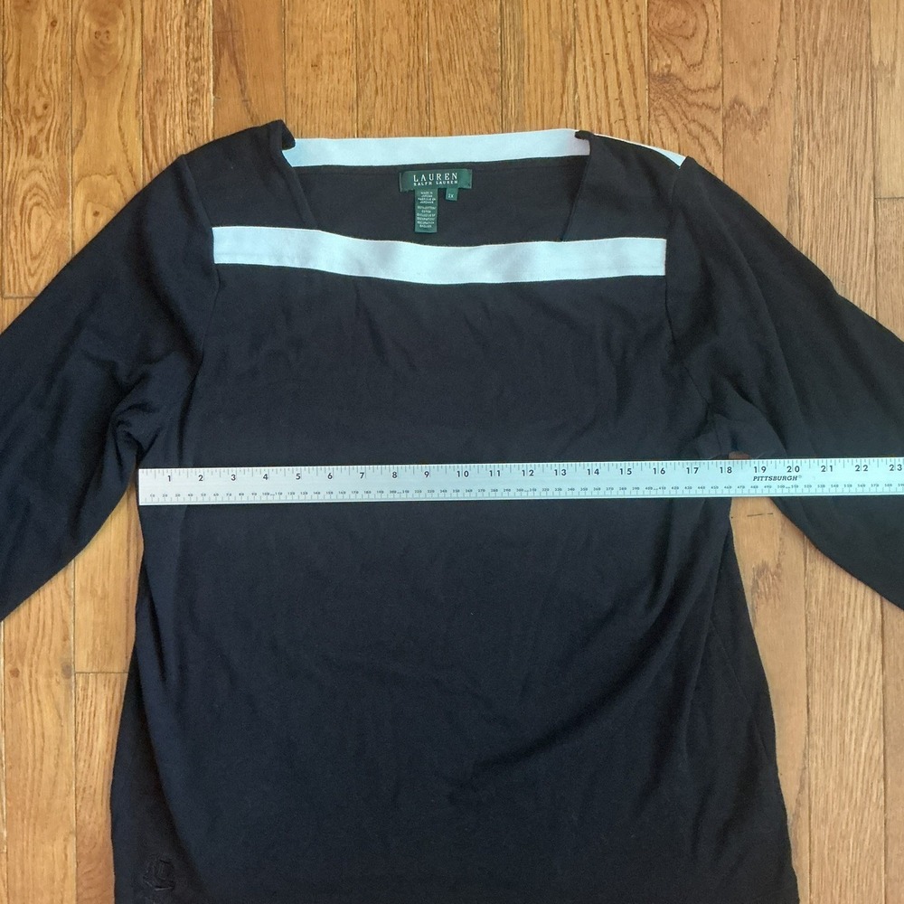 Lauren Ralph Lauren Plus Boat Neck 3/4 Sleeve Cotton Top Black 2X - Picture 5 of 7